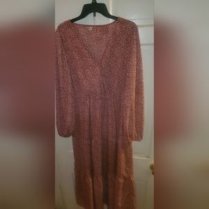 Maxi A line ruffle cheetah print red and white long sleeve dress